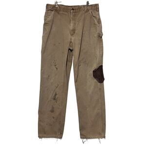 Carhartt Carpenter Work Pants Sz 38x34 Tan Flannel Lined Distressed Vintage Y2K